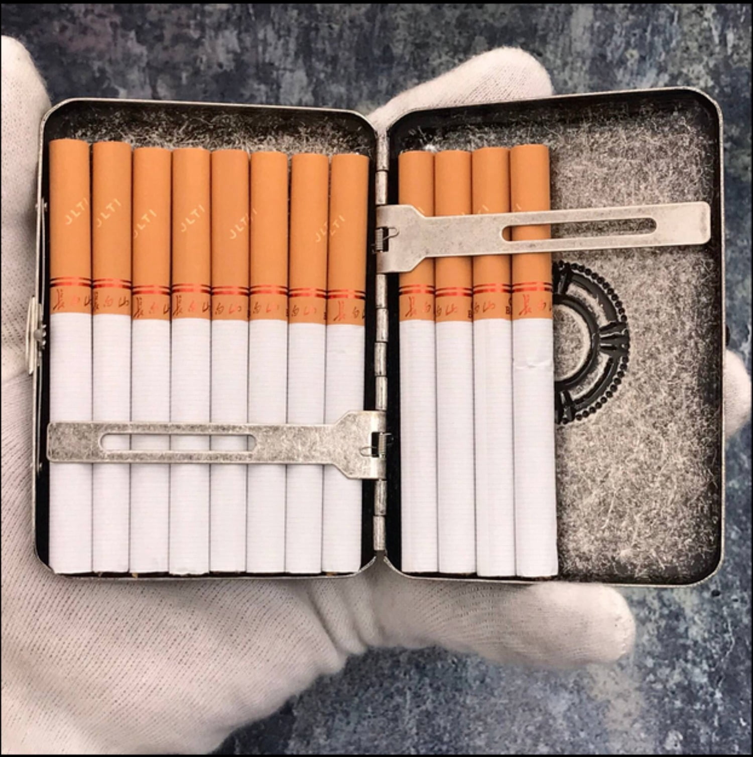 Brand new, handmade, brass, metal engraved cigarette case, holds 16 cigarettes -