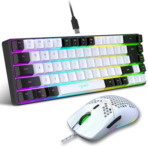 UVQYC Gaming Keyboard and Mouse Combo with RGB Backlit– 68-Key Color-Blocking Keyboard with Detachable Type-C Cable/Lightweight Honeycomb Gaming Mouse Wired for Laptop PC Gamer