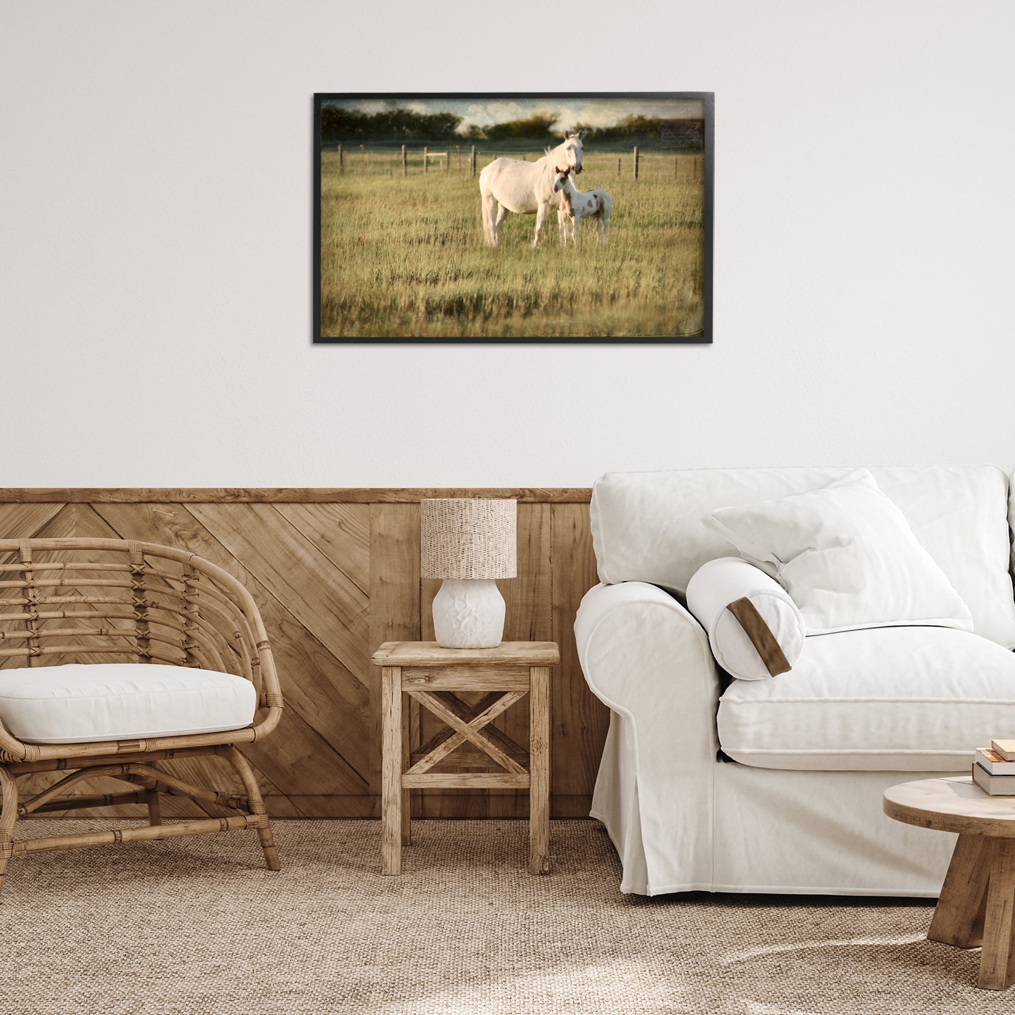 Stupell Industries Rural Horse and Foal Landscape Photography Black Framed Art Print Wall Art, 30 x 20