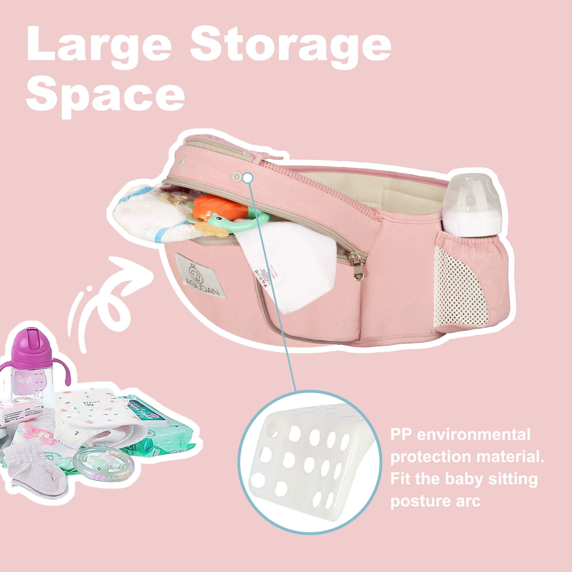AGUDAN Baby Carrier with Hip Seat, 6 in 1 Ergonomic Unisex Waist Stool, 0-36 Months