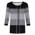 thumbnail image 5 of Royisotas Summer Womens Plus Tops 3/4 Sleeve Gray Casual Striped Women's T-Shirts Loose Crew Neck Shirts, 5 of 5