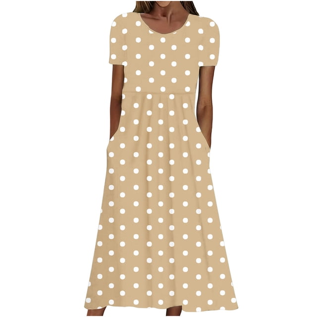 Vestido Casual Pantalones para Mujeres Vestido de Cuello Alto Cintura Elástica Cuello en V Manga Corta Polka Dot Cuello Redondo Top
