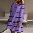 thumbnail image 3 of Oplxuo Women's Long Sleeve Striped Sweatshirt Dress Fall Loose Crewneck Flowy Swing Ruffle Hem Tunic Dresses, 3 of 6