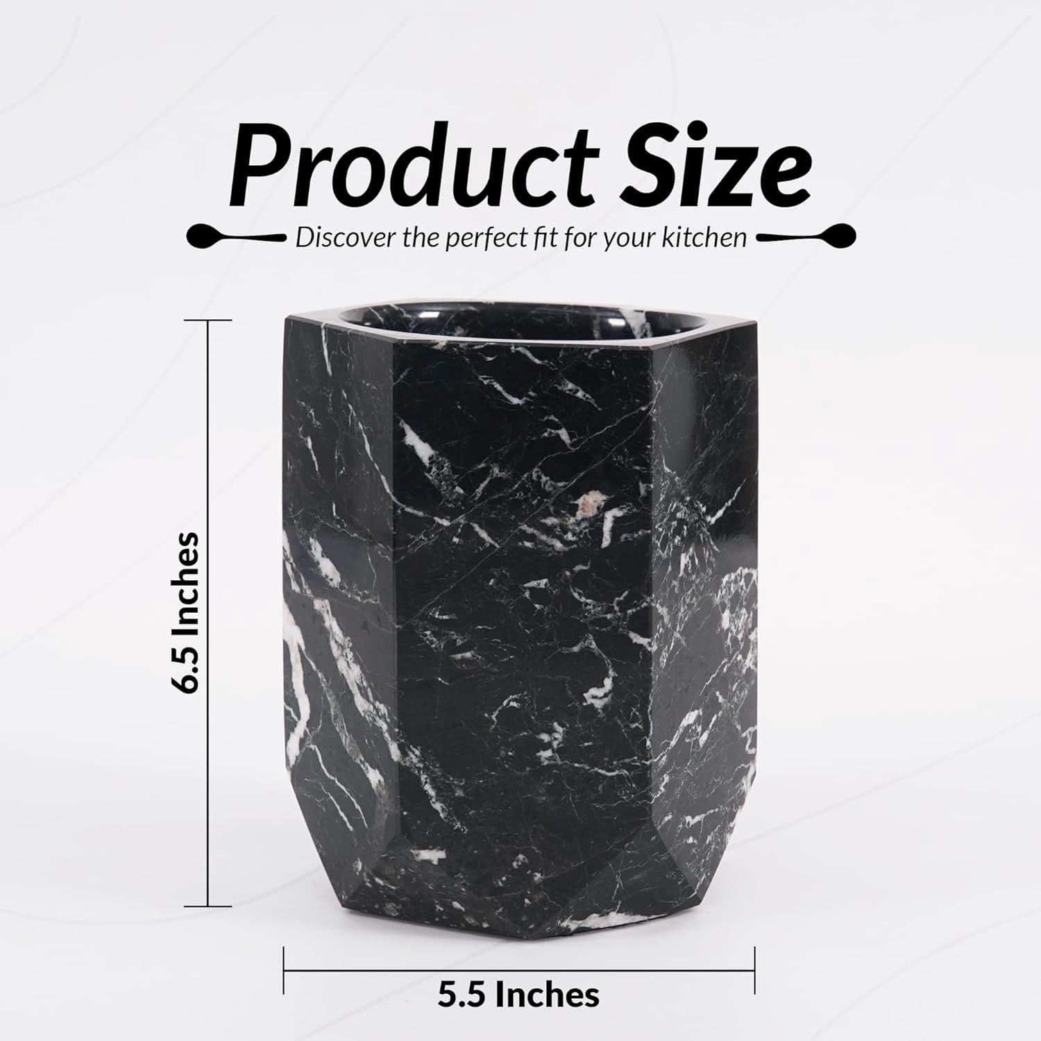 Elborse Marble Utensil Holder 6.5 inches Black Spatula Set for Kitchen Counter, Ideal Cooking Utensils Jar and Kitchen Essentials Organizer, Ideal Utensil Caddy and Spoon Holder