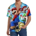 thumbnail image 7 of Lsque Mario print Men's Cuban Collar Short Sleeve Shirt Summer Beachwear Casual Button Down Fashionable Vacation Leisure Shirt-XX-Large, 7 of 7