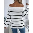 thumbnail image 5 of Off Shoulder Striped Sweater Women Fall Fashion Casual Knit Sweaters Pullover Y2k Cute Tops White S, 5 of 8