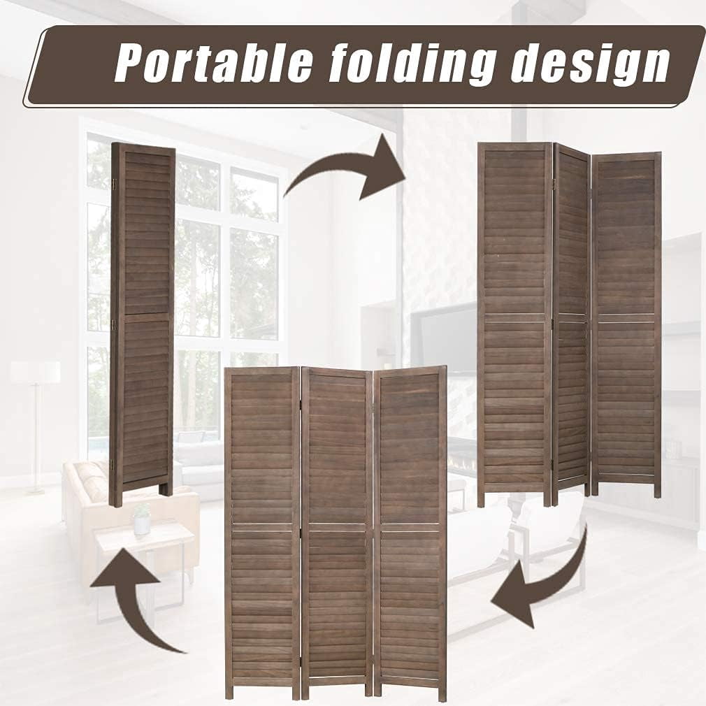 Dkelincs 3 Panel Wood Room Divider 4.3ft Tall Folding Privacy Screen Wall Divider 67"×16" Each Panel Wood Screen, Brown