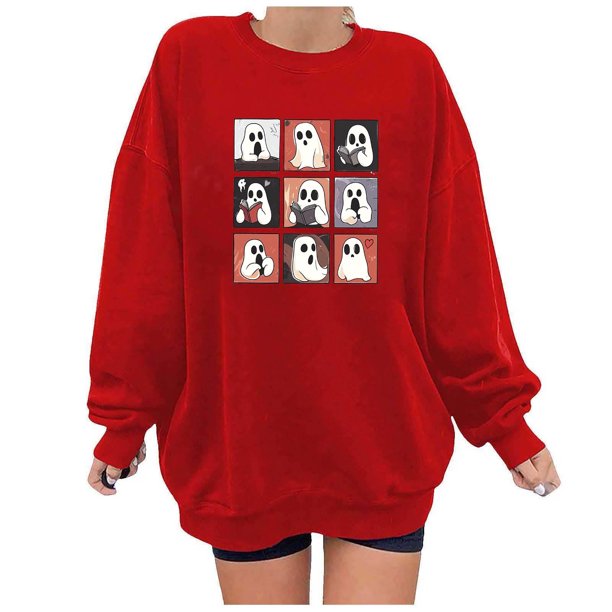 Heisall Womens Sweatshirts Autumn Winter Halloween Print Drop Shoulder Round Neck Long Sleeve 2025 New Style Fashion Casual Hoodies