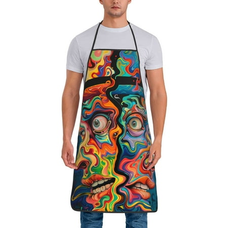 

Matuu Psychedelic Faces Colorful for Cooking Apron for Men and Women Adjustable Strap and Waist Ties for Baking Cooking Gardening