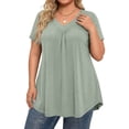 thumbnail image 2 of Women's Plus Size V Neck T Shirts Short Sleeve Tops Casual Summer Tshirts Loose Fit Tees Light Green 3XL, 2 of 6