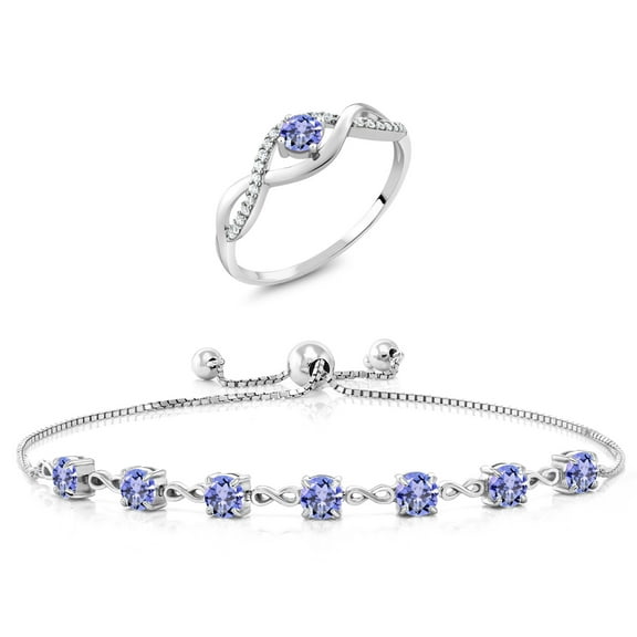 Gem Stone King 3.27 Ct Round Blue Tanzanite 925 Sterling Silver Ring and Bracelet Jewelry Set (Size 6)