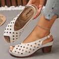 thumbnail image 3 of Rokment Women's Platform Dress Sandals for Ladies Summer Fashion Casual Leather Hollow out Fish Mouth Open Toe Chunky Block Mid Heel Slingback Sandals Beige Size 6.5, 3 of 7