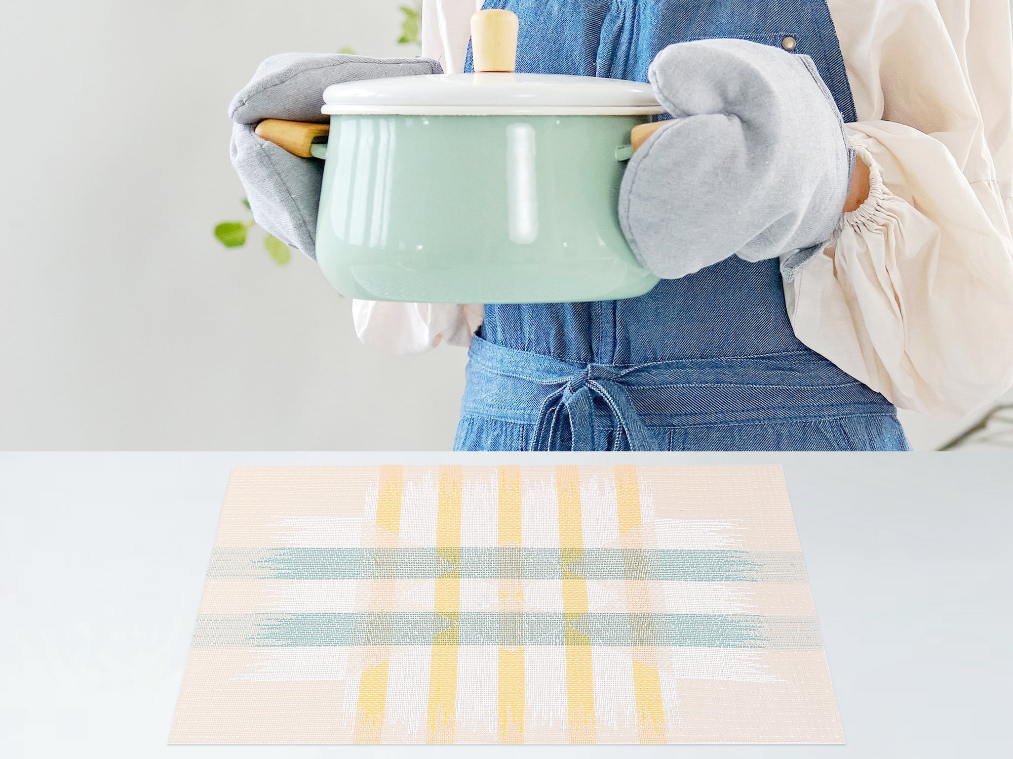 Unique Bargains 6 Packs Print Placemats for Dining Table Decor Yellow