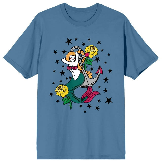 Celestial Tropics Mermaid And Anchor Men's Blue Fog T-Shirt-XXL