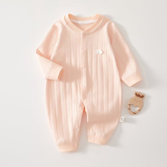 Riecok Newborn Baby Boys Girls Clothes Long Sleeve Round Neck Solid Color Onesie Newborn Baby Cotton Onesie Pink 3 Months