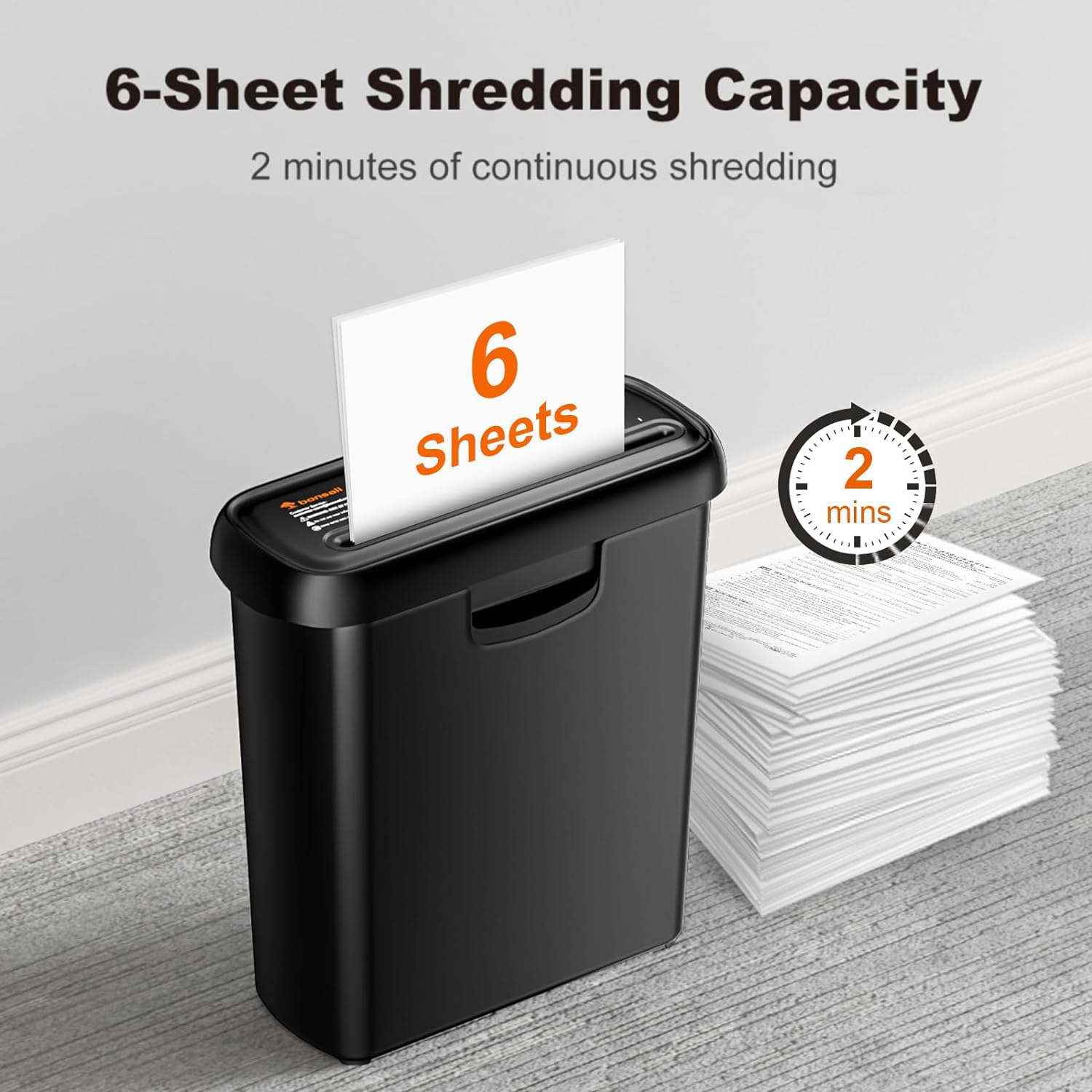 Bonsaii 6-Sheet Strip Cut Paper Shredder with 2.4 Gallon Bin photo 2