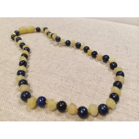 ADHD Anxiety Teething Raw Milk Lapis Lazuli Baltic Amber Necklace for Natural ADHD