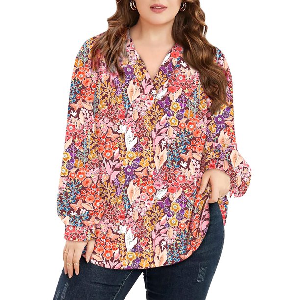Blusa Eytino para mujer, talla grande, cuello en V, manga larga