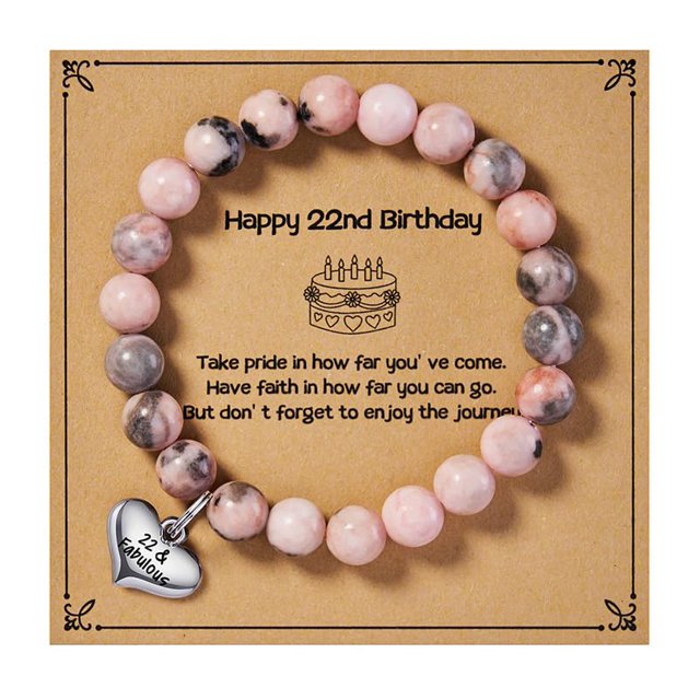 Pulsera MIXJOY con piedras de jaspe de cebra rosa para 22 cumpleaños