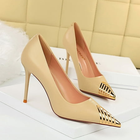 

Women‘s Metallic Decor Pointed Toe High Stiletto Heel Pumps Sexy Slip On Dress Shoes Lightweight Breathable Women‘s Shoes