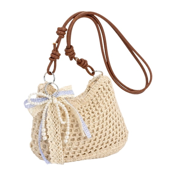 amagogo Beach Woven Shoulder Bag Chic Fashionable Adjustable Shoulder Strap for Birthday Beige