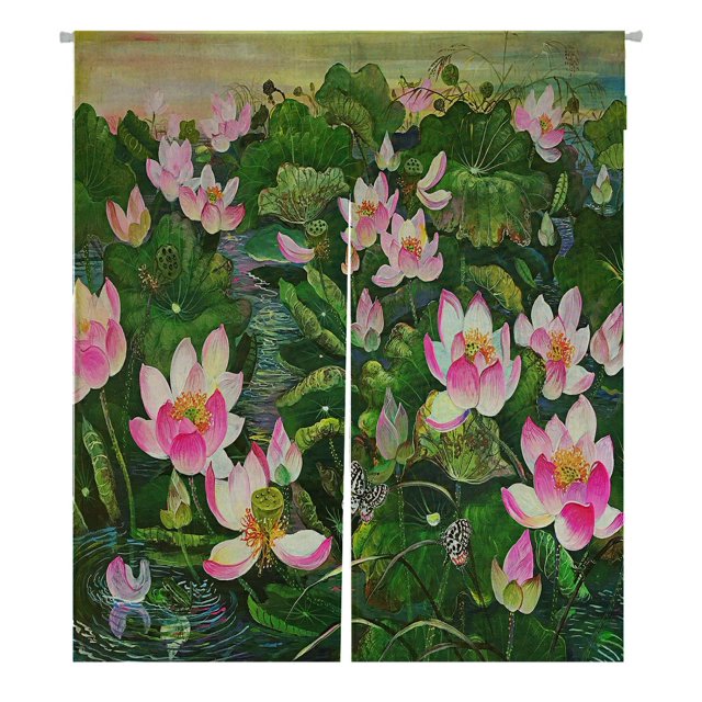 ABPHQTO Pink Lotus Pond Japonés Noren Cortina Puerta Puerta Ventana Tratamiento Cortinas 85x150 cm