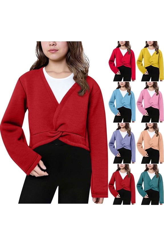 Girls Ballet Wrap Tops V-Neck Long Sleeve Twist Front Dance Shirt Coat for Kids Yellow 12 Years
