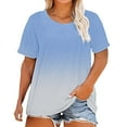 thumbnail image 2 of Tittly Womens T Shirts Cotton Shirts Tops Plus Size Summer Tops for Women Plus Size Round Neck Short Sleeve T Shirt For Women; Summer Loose T Shirt Casual Top. Blue, 2 of 5