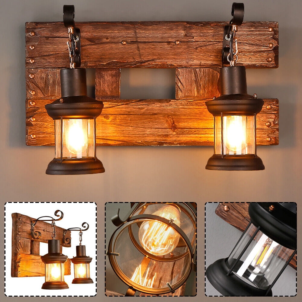Miumaeov Industrial Rustic Wall Lantern Glass Wall Light Fixture Loft Outdoor Wall Sconce Lamp