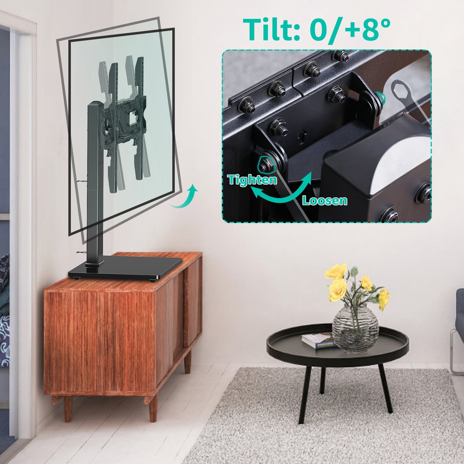 MOUNT PRO Universal Table Top TV Stand for 37-75" TVs, Max 600x400mm, Tabletop TV Mount with 9 Height Adjustable & Tempered Glass Base, Holds up to 88 lbs