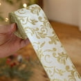 thumbnail image 4 of Christmas Wired Ribbon for Tree, Wreath and Gift Wrapping, White Linen-Style Ribbon with Gold Metallic Accents, 4 of 5