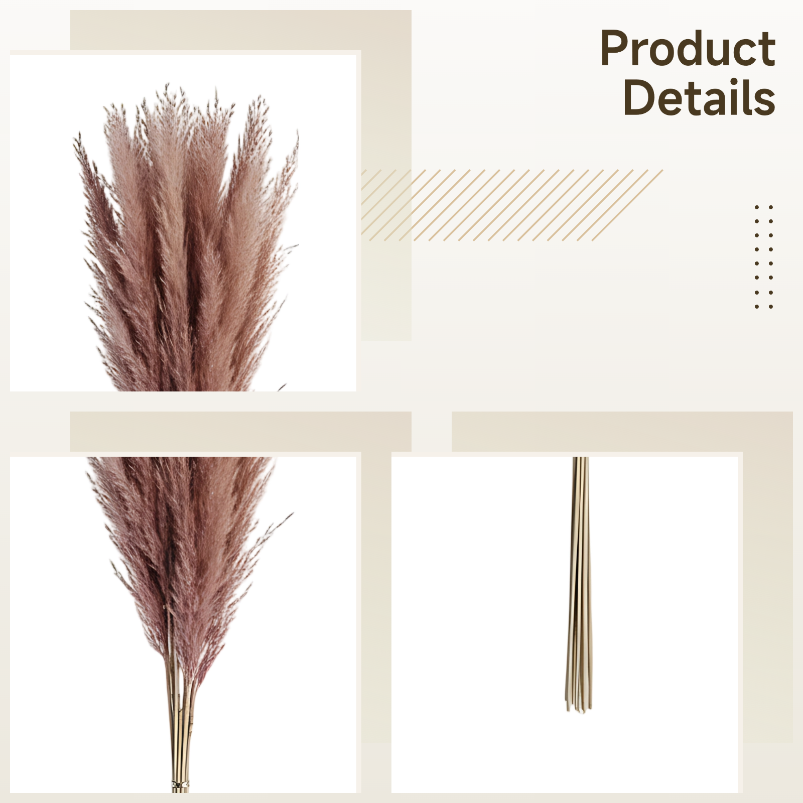 100 Pcs Pampas Grass Decor, Dried Flower Bouquet, Includes Pampas Grass, Reed, Bunny Tails, & Feathertail, 17.3 in / 44 cm, Natural Boho Floral Arrangement for Home, Wedding, DIY Décor