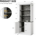 thumbnail image 3 of Tall Storage Bookcase with 3-Tier Open Shelves, Double Door, Roman Column Design, LED Lights, White & Black Wood Grain Display Cabinet for Home Office, Living Room, 3 of 9