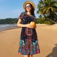 thumbnail image 4 of Lsque Cosmic Garden Woman Portrait Print Women's Casual Dress T-Shirt Summer Short Sleeve Scoop Neck Swing Dresses, 4 of 6