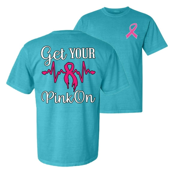Wild Bobby, Get Your Pink On, Breast Cancer Awareness, Front and Back Garment-Dyed Washed Look Short Sleeve Tees, Blue Lagoon, X-Large