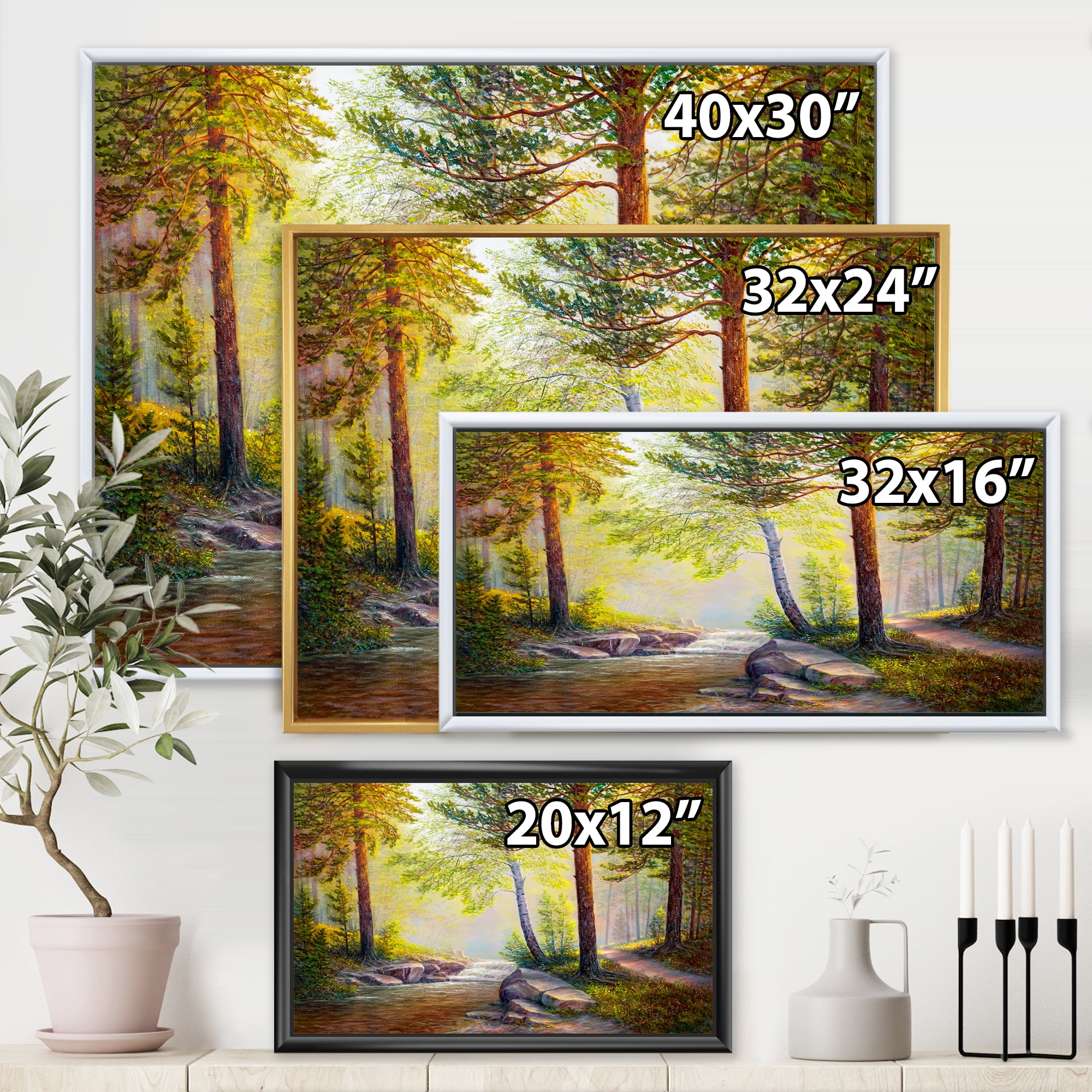 Designart 'Afternoon Light Through The Forest Trees' Traditional Framed Canvas Wall Art Print