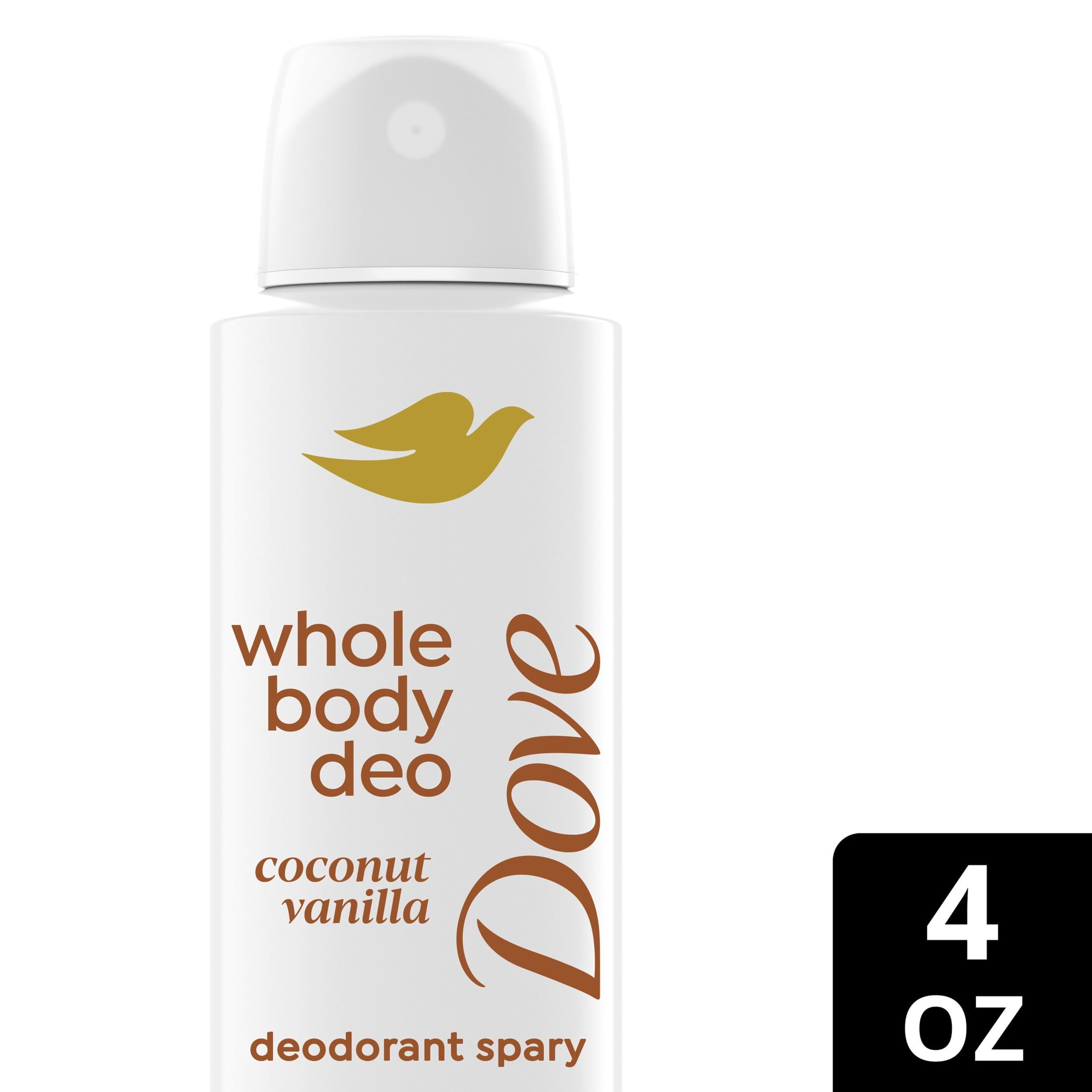 Dove Whole Body Deo Alcohol Free Deodorant Spray for Women Coconut Vanilla, 4 oz