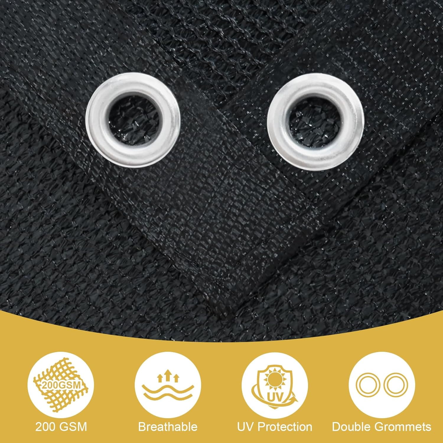 NAWAY 8'X8' 200GSM HDPE Mesh Sun Shade Canopy with Grommets,90% UV Protection Outdoor Screen,Black