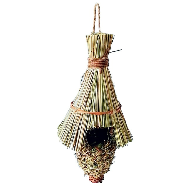 Straw Bird House Natural Handmade Hanging Bird Hut Woven Bird Nest for Outside