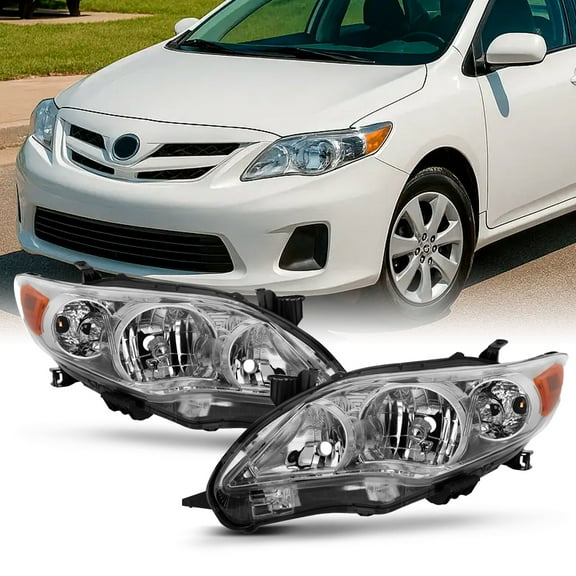 AKKON - For 2011-2013 Toyota Corolla Chrome Clear Headlights Front Lamps Direct Replacement Left   Right Pair