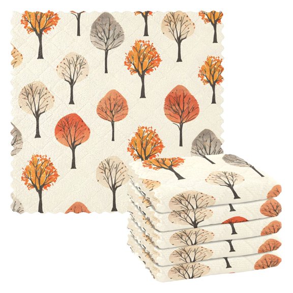 6 Packs Autumn Trees Kitchen Dish Towels Soft Absorbent Dish Cloths 11"x11"