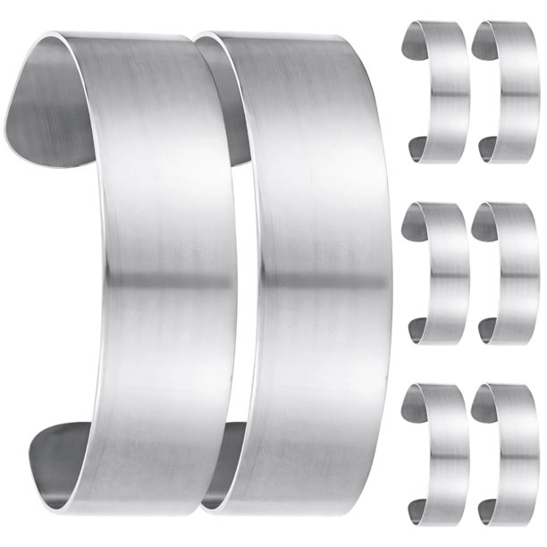 8 piezas de pulseras de cuero en blanco, núcleo de acero inoxidable de 0,8 pulgadas de ancho para hacer joyas de bricolaje, pulseras de puño abierto en blanco, perfectas para personalizar pulseras de