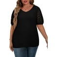 thumbnail image 3 of JWD Plus Size Tops For Women Summer Blouse Waffle Knit Short Lace Sleeve Shirts Plus Size Womens Clothes, 3 of 5
