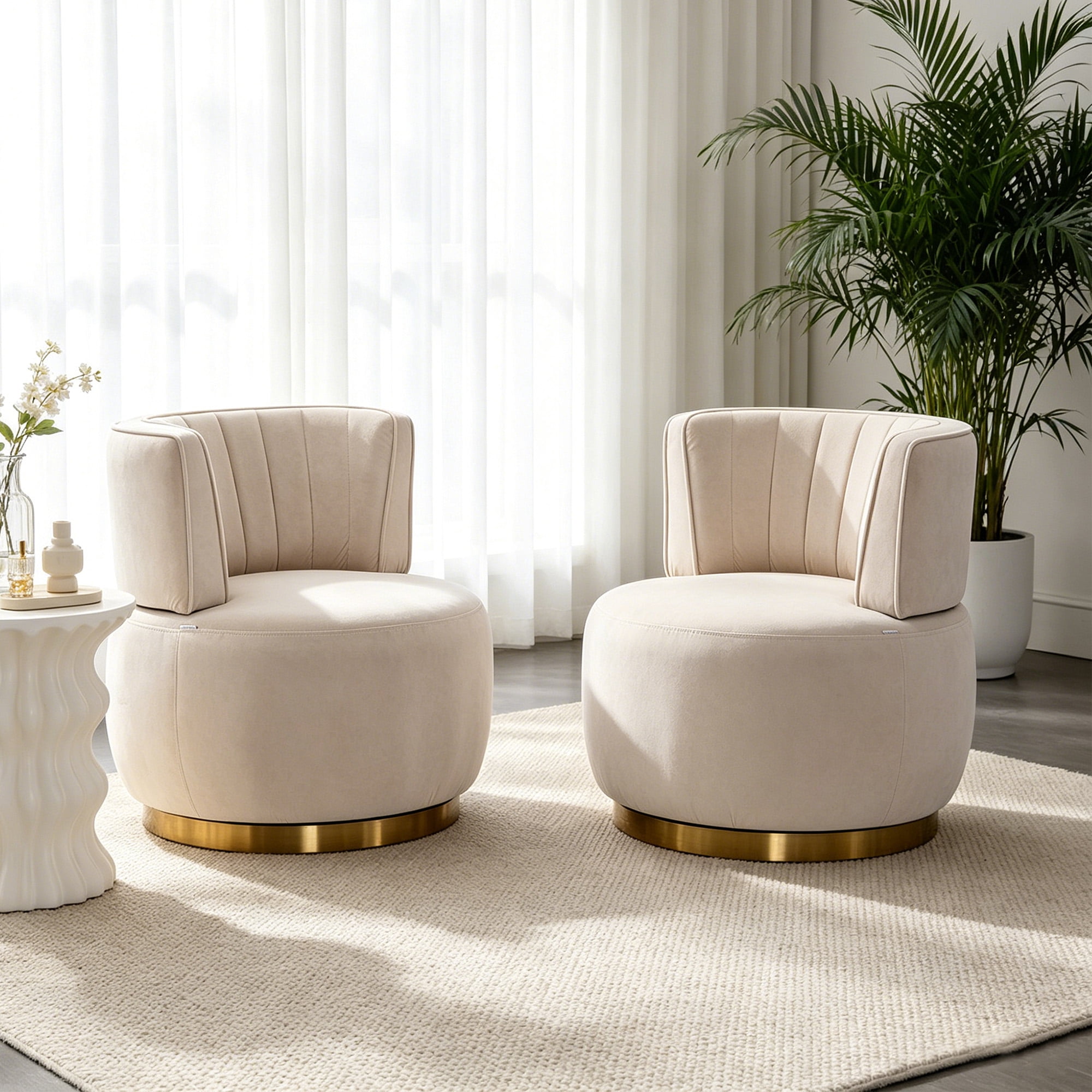 MOONMISS 360° Swivel Barrel Accent Chairs, Round Armchairs with Wide Upholstered, for Living Room, Bedroom, Beige