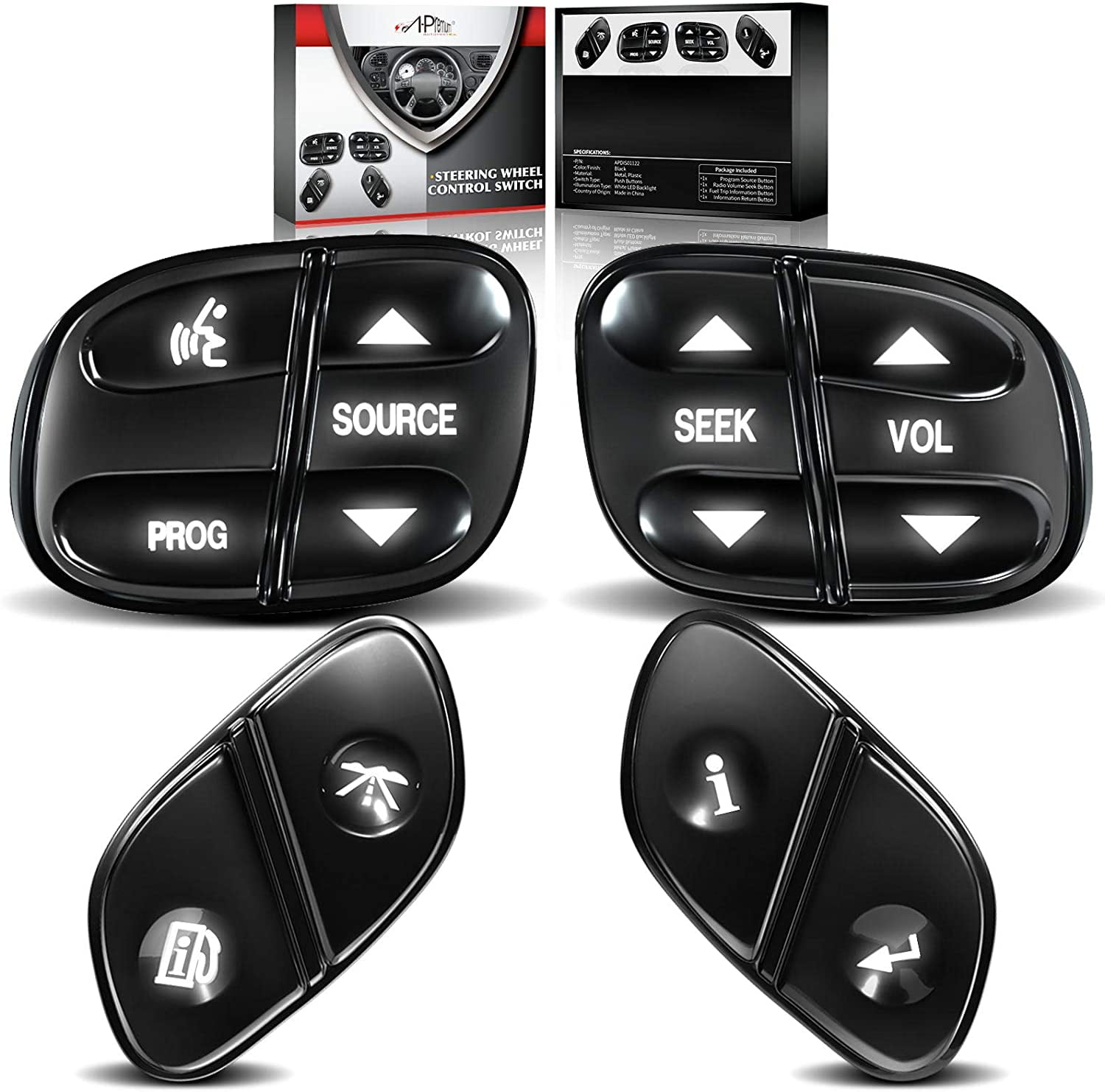 APremium 4 Pcs Steering Wheel Radio Volume Control Switch Buttons