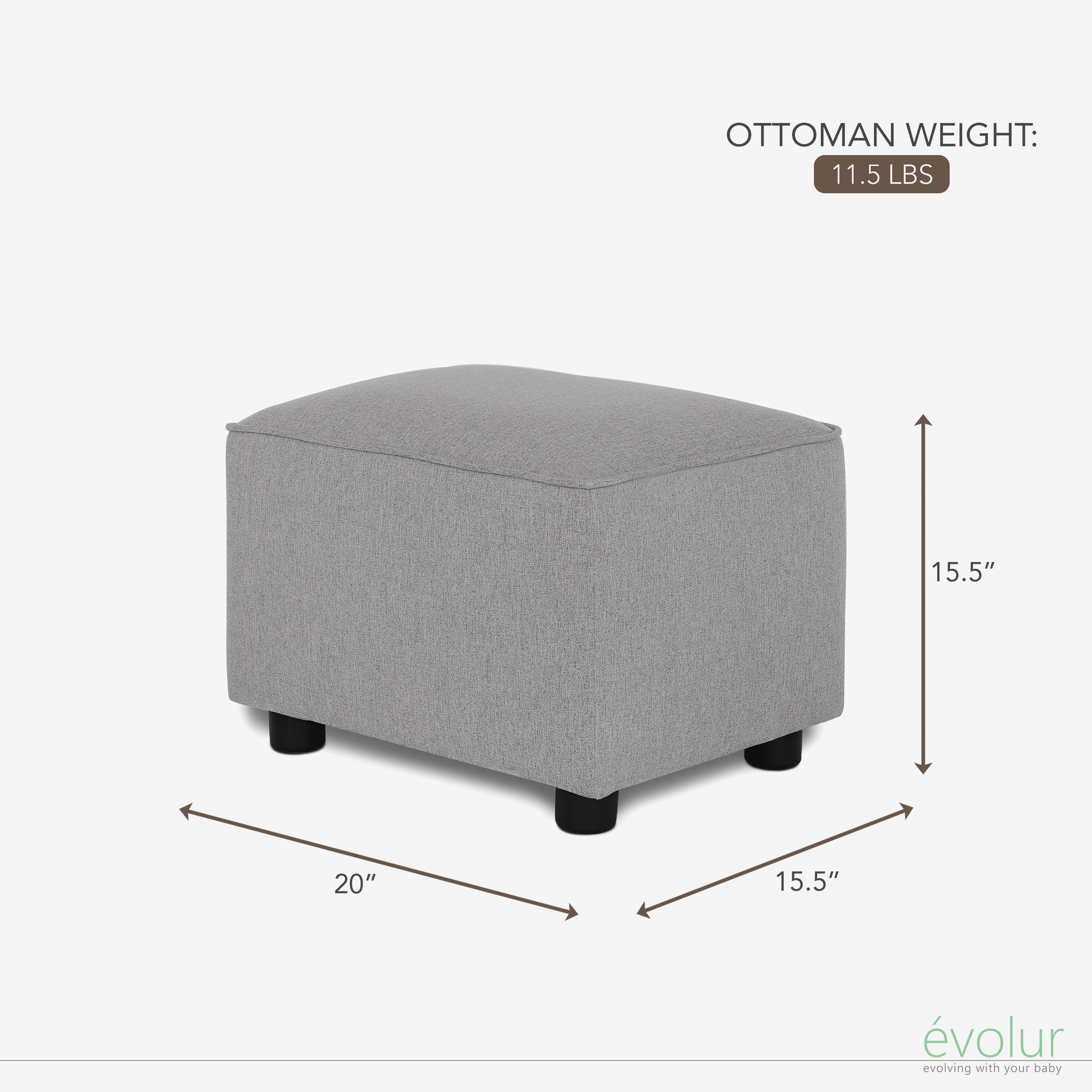 Evolur Holland Rectangular Upholstered Ottoman, Grey