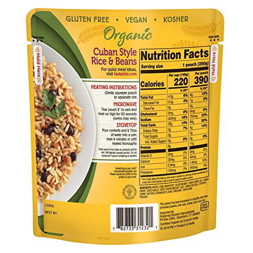 Tasty Bite Cuban Style Rice and Beans, Microwaveable Ready to Eat Entrée, 8 Ounce (Pack of 6)