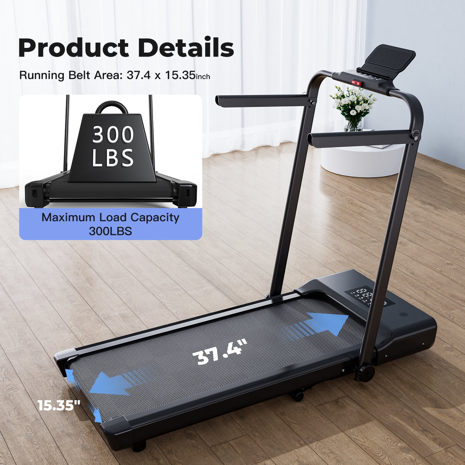 Walking Pad Treadmill with Incline and Handle Bar, 3.0 HP Foldable Treadmills 300LBS Capacity Folding Walking Pad 3 in 1 Under Desk Treadmill Remote Control with APP