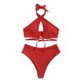 thumbnail image 1 of ZAFUL Women Swimsuit Halter Ribbed High Waisted Tankini Swimwear Red L, 1 of 6