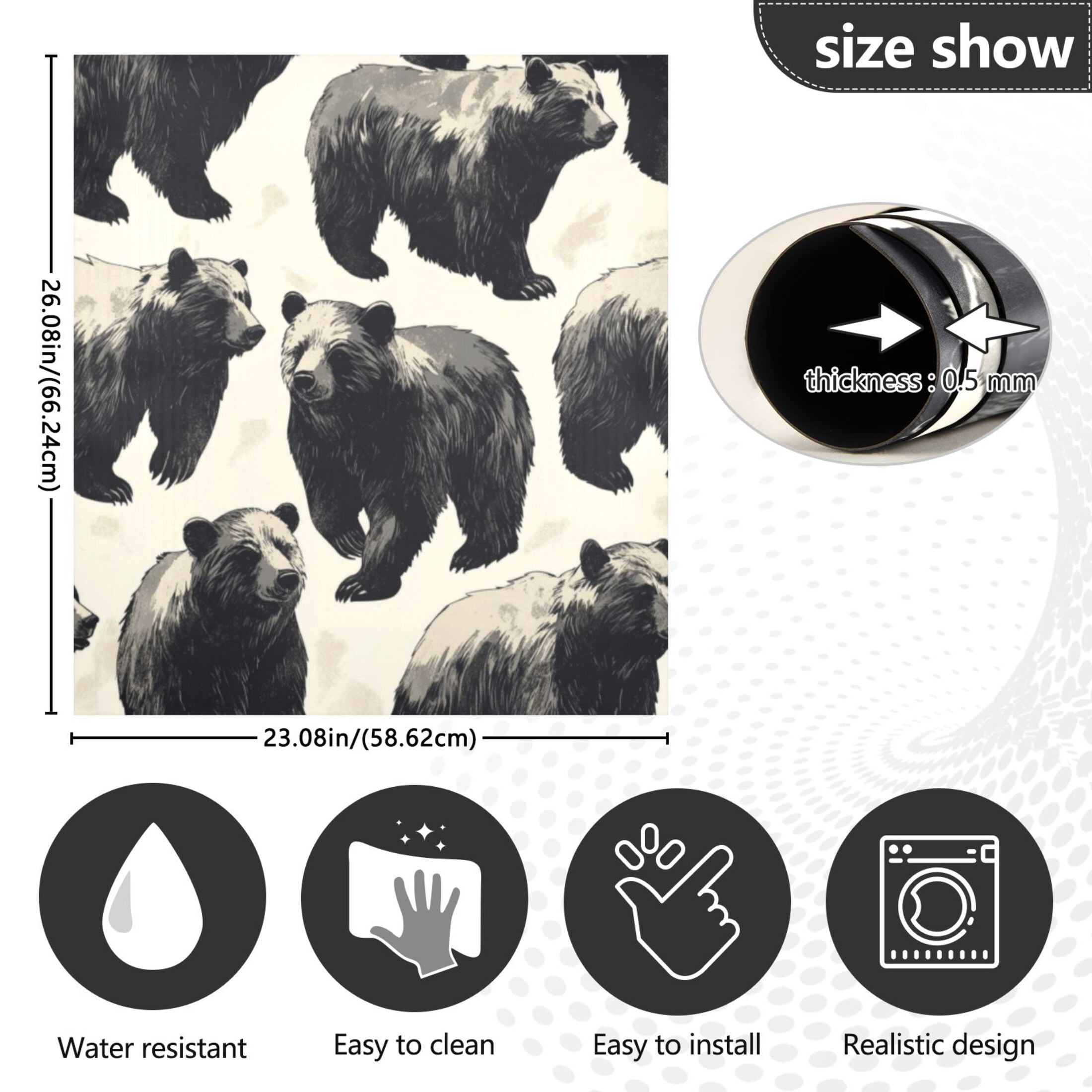 Dishwasher Magnetic Sticker 23x26 Inch Refrigerator Magnetic Sticker Washing Machine Magnetic Sticker Kitchen Panel Magnetic Sticker Home Decor Black Bear Seamless